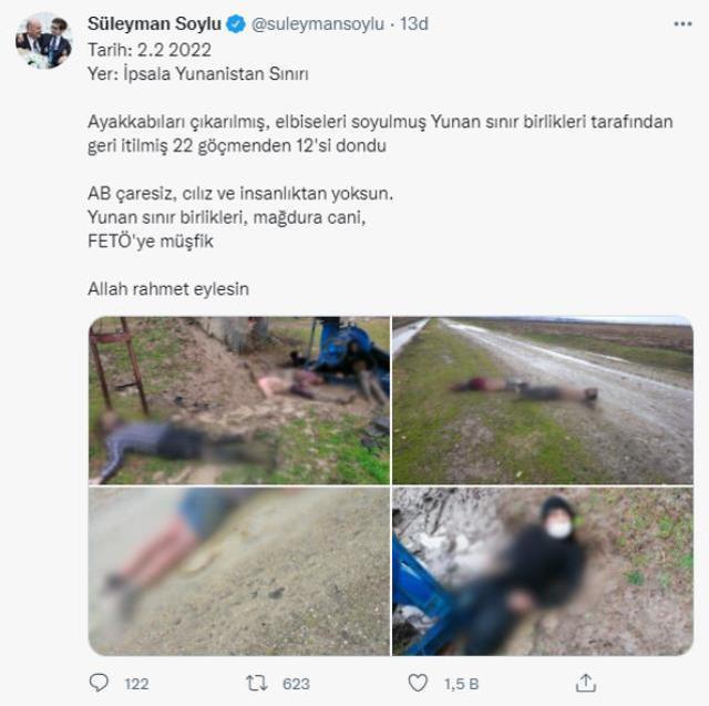 Son dakika: Fotoğrafları Bakan Soylu paylaştı! Yunan birliklerinin geri ittiği 12 göçmen donarak öldü