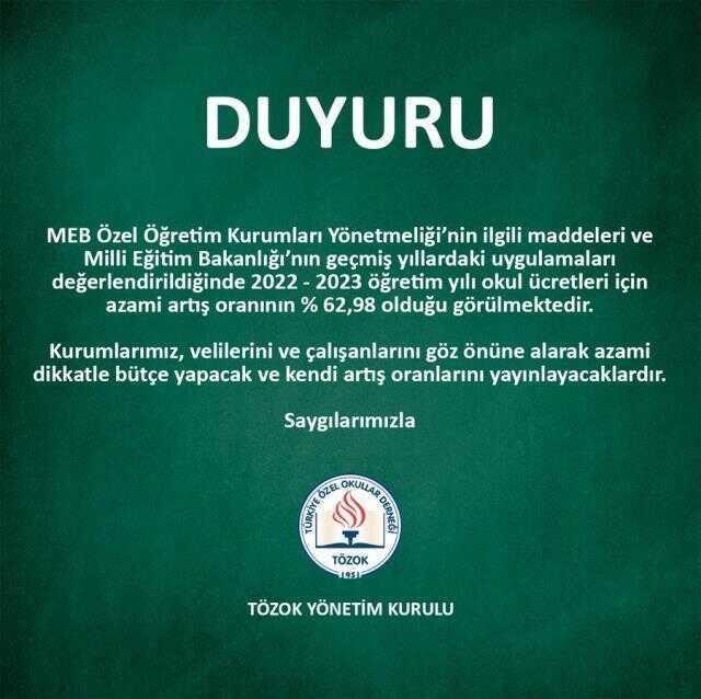 TÖZOK'ten özel okul ücretlerine yönelik geri adım: TÜİK'in oranları dikkate alınacak