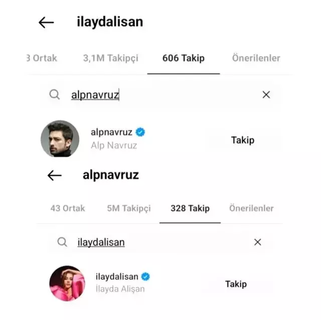 Aşk yaşadıkları konuşulan İlayda Alişan ve Alp Navruz, birbirini takip etmeye başladı