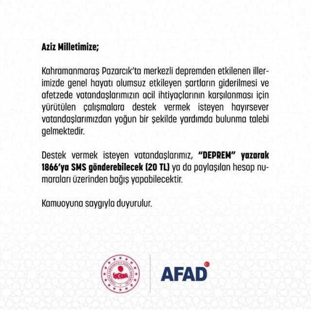 AFAD deprem bağış hesap numaraları kaçtır? AFAD bağış banka hesapları kaç? AFAD SMS ile nasıl bağış yapılır? AFAD deprem yardımı nasıl yapılır?
