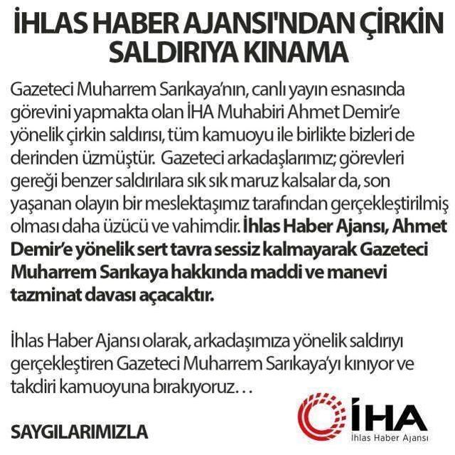 Muharrem Sarıkaya'nın muhabire tokat atmasıyla ilgili İHA harekete geçti