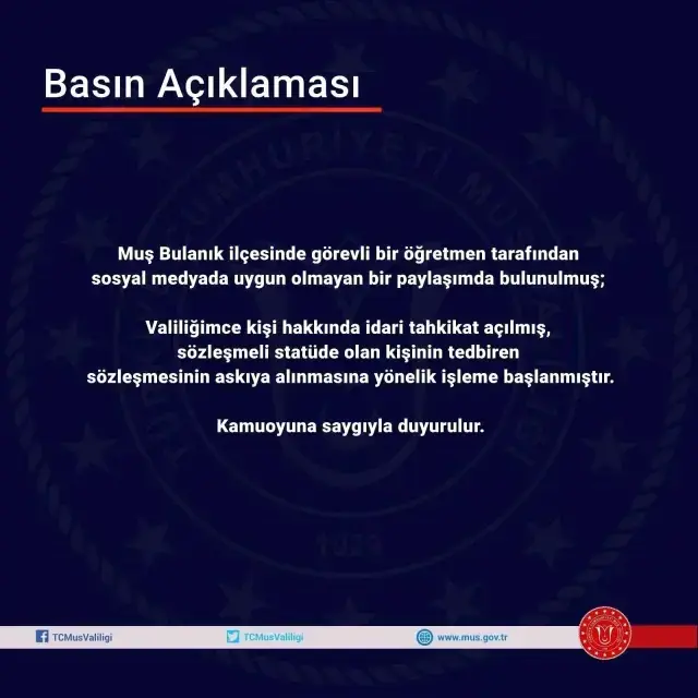 Paylaşımıyla tepki çeken öğretmen hakkında işlem başlatıldı