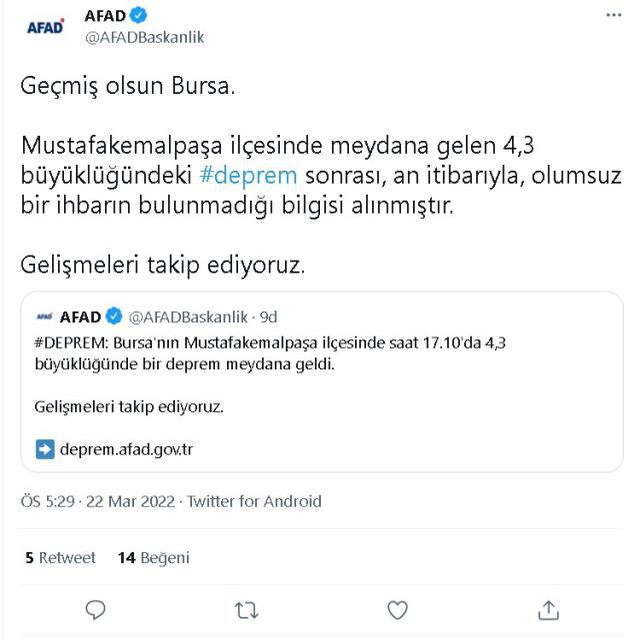 Bursa'da deprem mi oldu? 22 Mart Salı 2022 nerede deprem oldu? Depremin merkez üssü neresi, hangi ilçe?