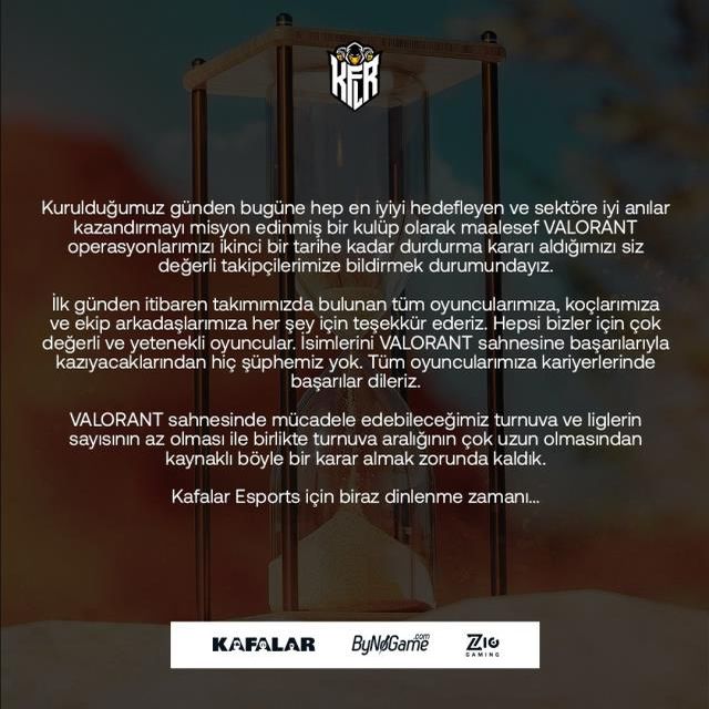 Kafalar Esports, Valorant operasyonlarını ikinci bir tarihe kadar durdurma kararı aldı