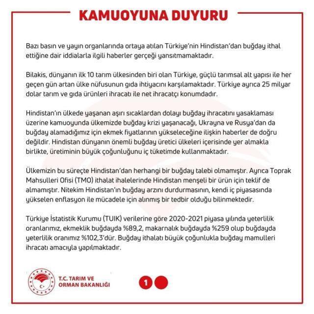 Bakanlıktan 'buğday ithalatı' iddiasına yalanlama