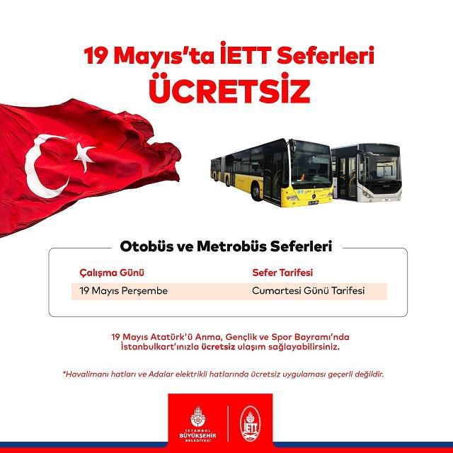 19 Mayıs İETT ücretsiz mi? 19 Mayıs otobüsler ücretsiz mi?