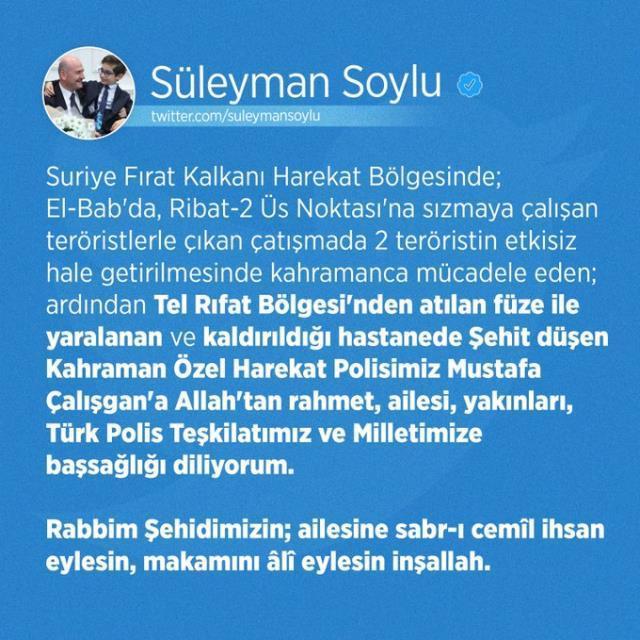 Malatya gündem haberleri... Fırat Kalkanı Harekatı bölgesinde 1 polis şehit oldu