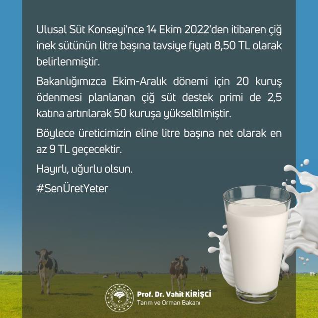 Bakan Kirişci, süte yapılan zam sonrası çiğ süt destekleme prim tutarını artırdıklarını duyurdu