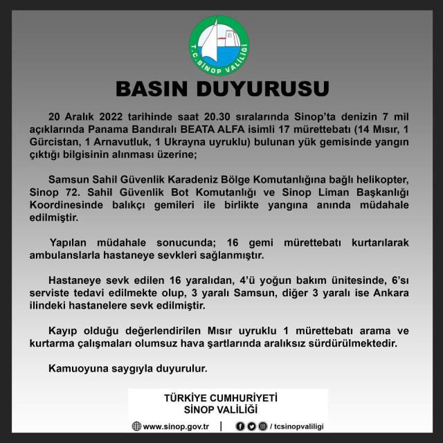 Son dakika: Sinop açıklarında 17 personelin bulunduğu kuru yük gemisinde yangın çıktı: 10'u ağır 16 yaralı, kaptan kayıp