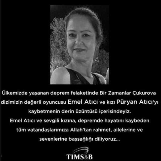 Bir Zamanlar Çukurova dizisinin oyuncusu Emel Atıcı ve kızı depremde hayatını kaybetti