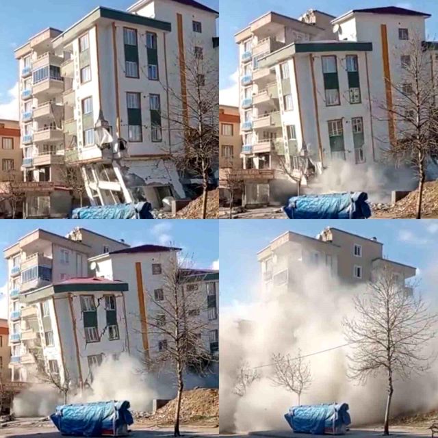 Kahramanmaraş'ta deprem anında yaşanan panikle bir binanın yıkılması anbean kamerada