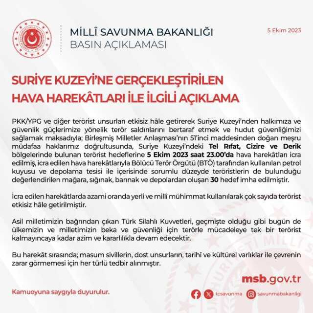 Son Dakika: Suriye'nin kuzeyine yeni hava harekatı! Terör örgütüne ait 30 hedef imha edildi, çok sayıda terörist öldürüldü