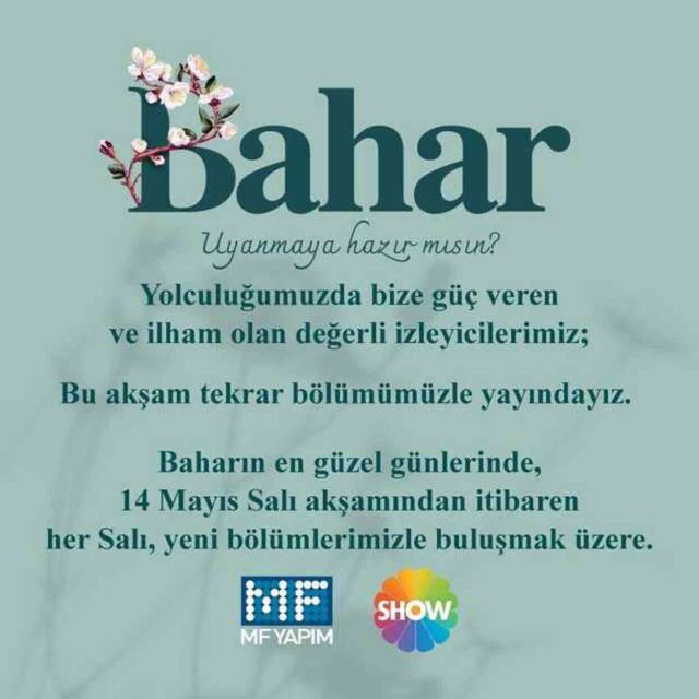 Bu akşam Bahar neden yok? Bahar 12. bölüm yok mu, yayınlanmayacak mı? Bahar dizisi yeni bölümü ne zaman?