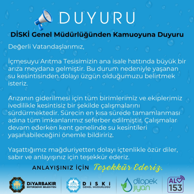 Diyarbakır su kesintisi! Diyarbakır'da sular ne zaman gelecek 14 Ocak Salı?
