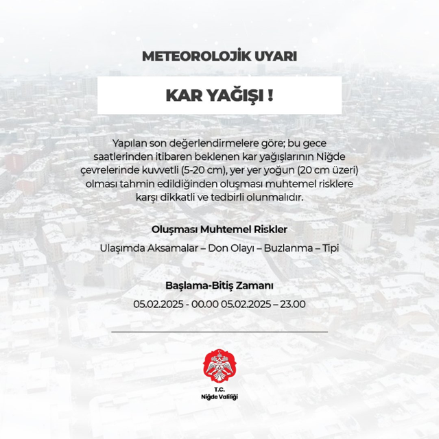 Niğde okullar tatil mi SON DAKİKA? 5 Şubat Çarşamba Niğde'de okul yok mu (Niğde Valiliği Açıklaması – KAR TATİLİ)?