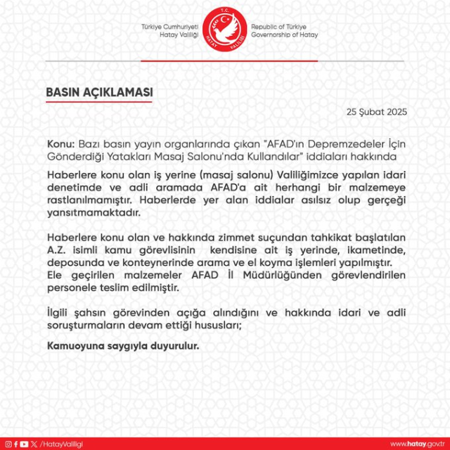 AFAD yatakları masaj salonunda kullanıldı iddiasına yanıt