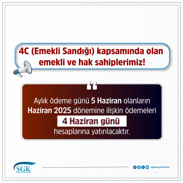 Emeklilere maaş ödemeleri 4 Haziran'da yapılacak