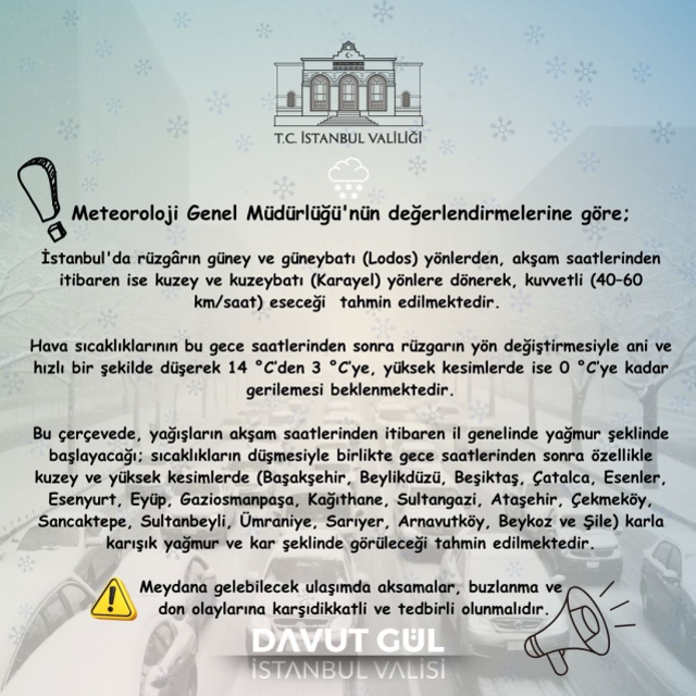 Valilik tarih verdi! İstanbul'un 19 ilçesine kar yağacak