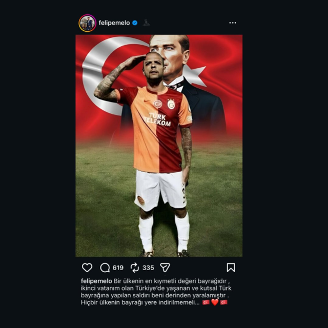 Felipe Melo'dan Türk bayrağına yapılan saygısızlığa tepki