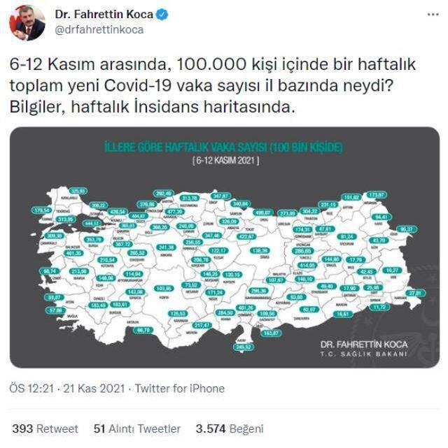 İl il koronavirüs vaka sayıları kaçtır? 6-12 Kasım İl il güncel koronavirüs risk haritası ve haftalık vaka sayıları açıklandı mı?