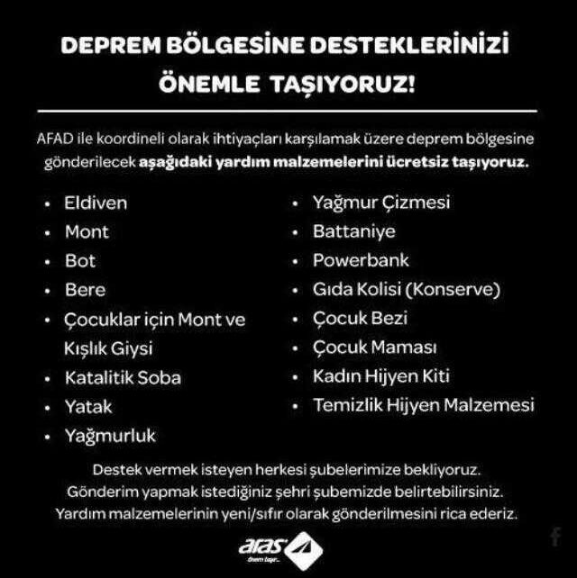 Deprem bölgesine kargo gidiyor mu? Deprem yardımı nasıl yapılır, ihtiyaç listesi neler?