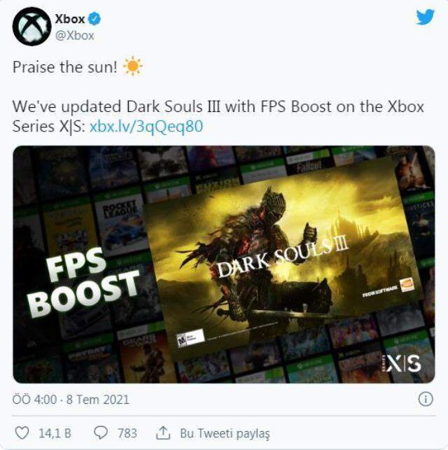 Dark Souls 3 artık Xbox Series X/S'de 60 FPS'de çalışıyor!