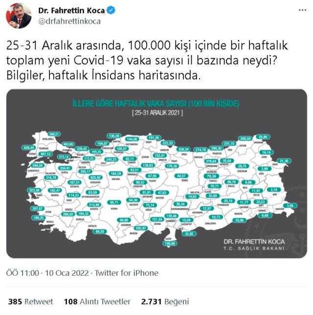 İl il koronavirüs vaka sayıları kaçtır? 25-31 Aralık İl il güncel koronavirüs risk haritası ve haftalık vaka sayıları açıklandı mı?