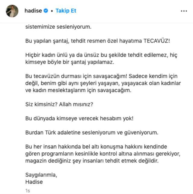 Hadise İnstagram paylaşımı nedir? Hadise ne dedi? Hadise açıklamasını kime yaptı?