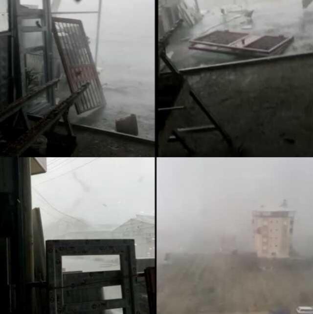 Anamur'da tırlar devrildi, çatılar ve seralar uçtu! Fırtına ve hortumun geliş anı kamerada