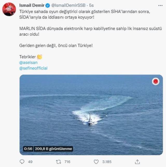 İsmail Demir'den 'Marlin SİDA' paylaşımı