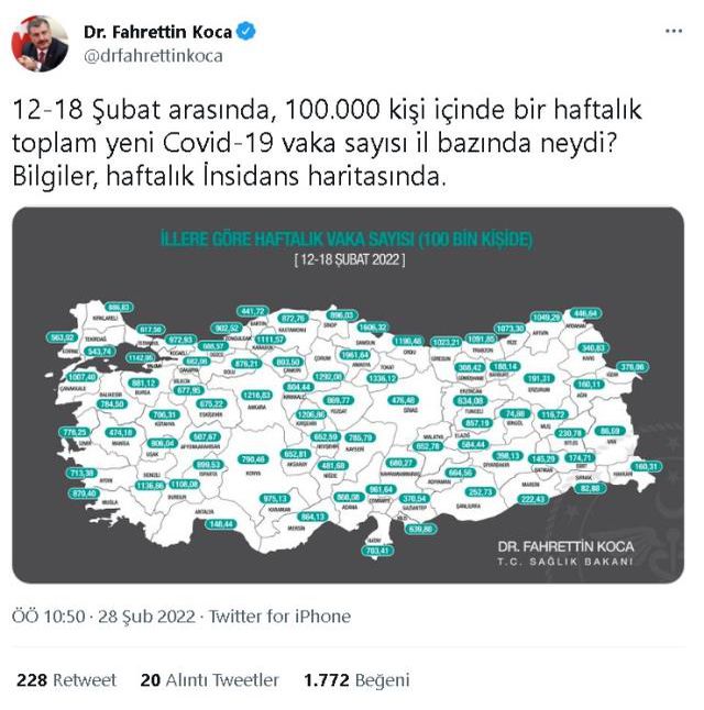 İl il koronavirüs vaka sayıları kaçtır? 12-18 Şubat 2022 il il güncel koronavirüs risk haritası ve haftalık vaka sayıları açıklandı mı?