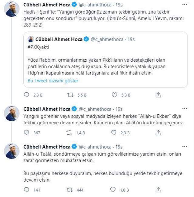 'Tekbirler yangını söndürür' paylaşımı yapan Cübbeli Ahmet Hoca geri adım attı