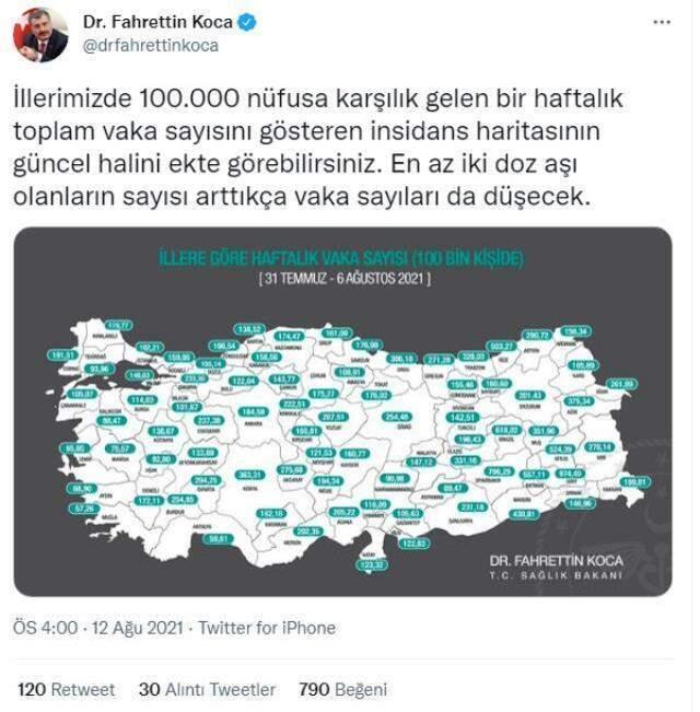 İl il koronavirüs vaka sayıları kaçtır? 31 Temmuz-6 Ağustos İl il güncel koronavirüs risk haritası ve haftalık vaka sayıları açıklandı mı?