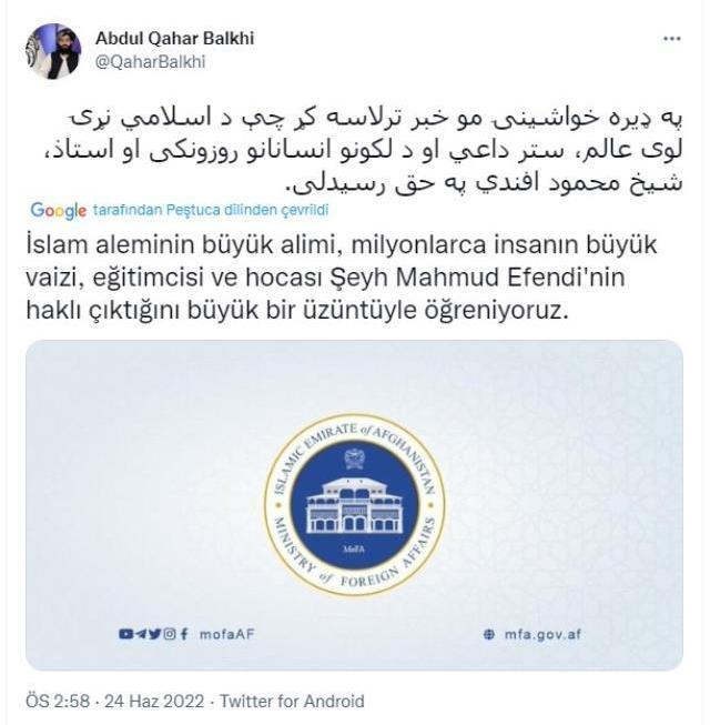 Taliban Mahmut Ustaosmanoğlu'nun vefatını 'telafisi mümkün olmayan bir kayıp olarak' değerlendirdi