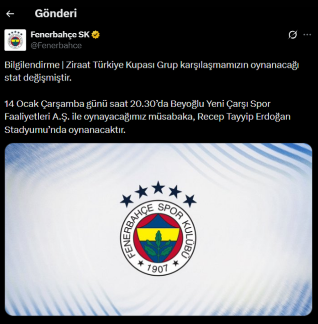 Beyoğlu Yeni Çarşı Spor Faaliyetleri-Fenerbahçe maçının stadı değişti