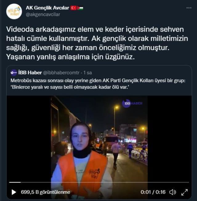 Metrobüs kazasıyla ilgili sözleri tepki çeken gençlik kolları üyesi için AK Parti'den açıklama geldi: Sehven hatalı cümle kullanılmıştır