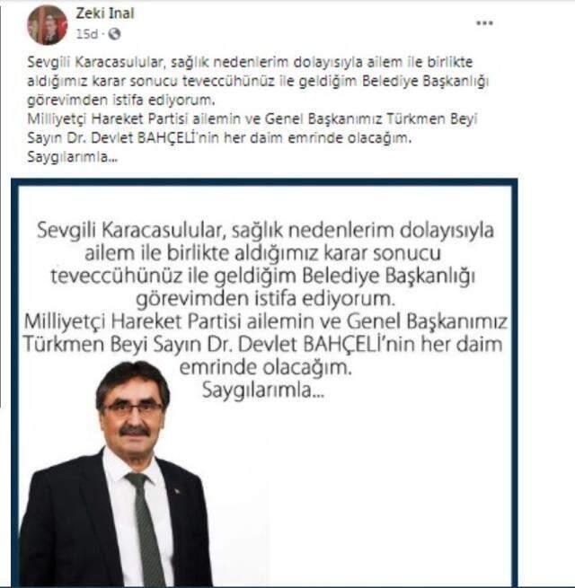 Ayrılık nedenini de paylaştı! MHP'li Karacasu Belediye Başkanı Zeki İnal istifa etti