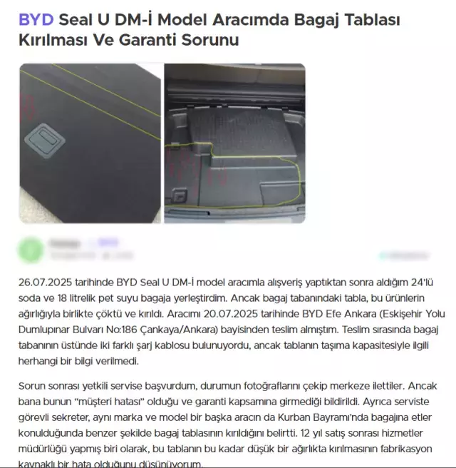 BYD Seal U DM-i bagaj tablası hasarı