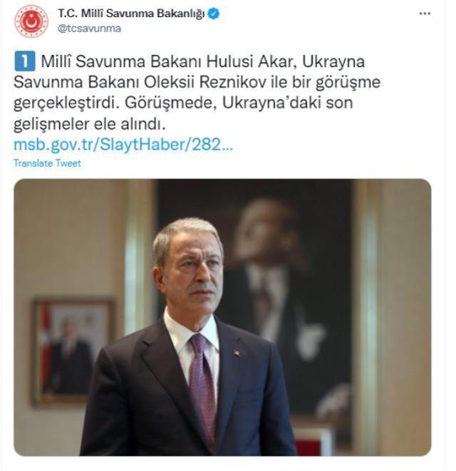 Bakan Hulusi Akar, Ukrayna Savunma Bakanı Oleksii Reznikov ile görüştü
