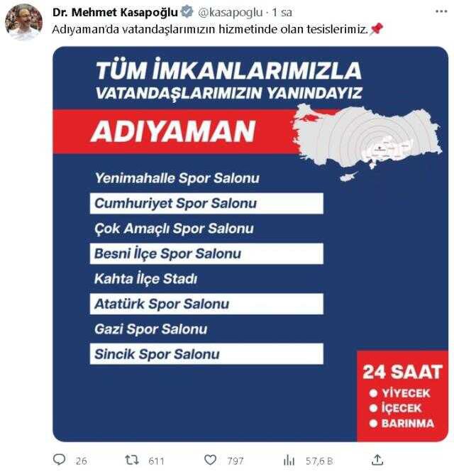 Depremzedeler için hizmet veren tesisler nerede, adresleri var mı? 7 Şubat 2023 depremzedeler için açık olan tesisler neresi?