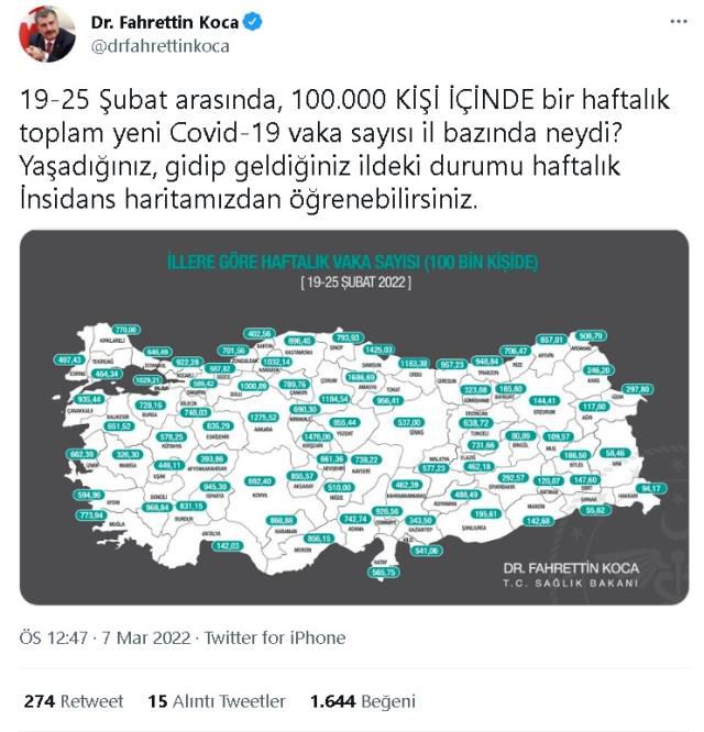 İl il koronavirüs vaka sayıları kaçtır? 19-25 Şubat 2022 il il güncel koronavirüs risk haritası ve haftalık vaka sayıları açıklandı mı?