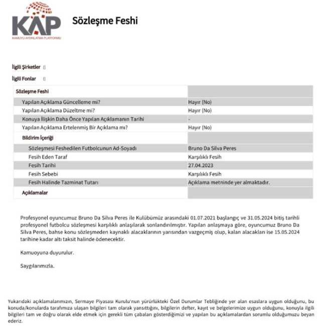 Trabzonspor, Bruno Peres'in sözleşmesini feshetti