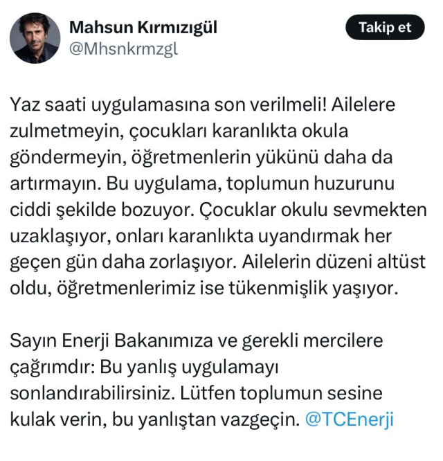 Mahsun Kırmızıgül'den Yaz Saati Uygulamasına Tepki: 'Çocukları Karanlıkta Okula Göndermeyin'