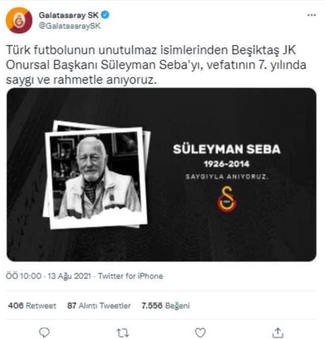 Fenerbahçe ve Galatasaray, ezeli rakip Beşiktaş'ın efsane başkanı Süleyman Seba'yı andı