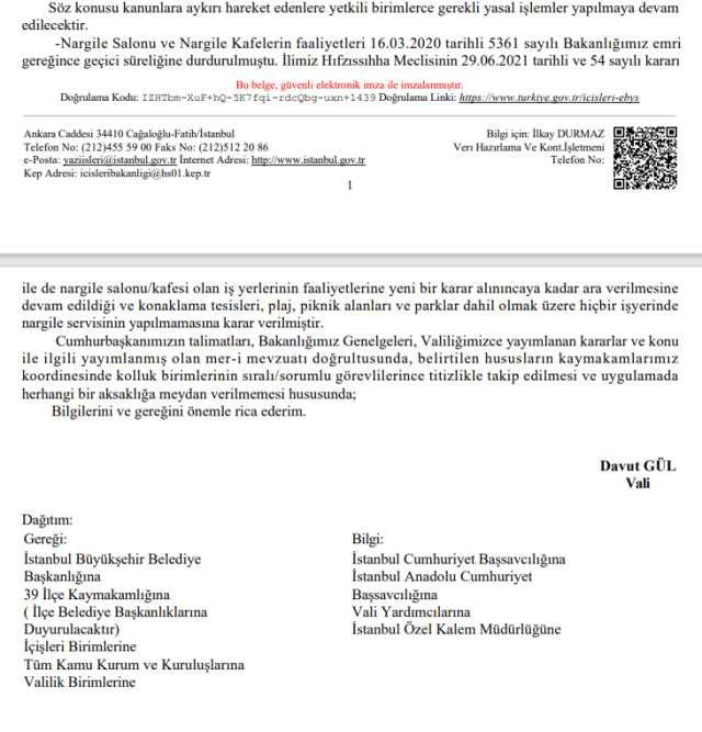 İstanbul Valiliği kafelerde nargile servisinin yasaklandığını duyurdu