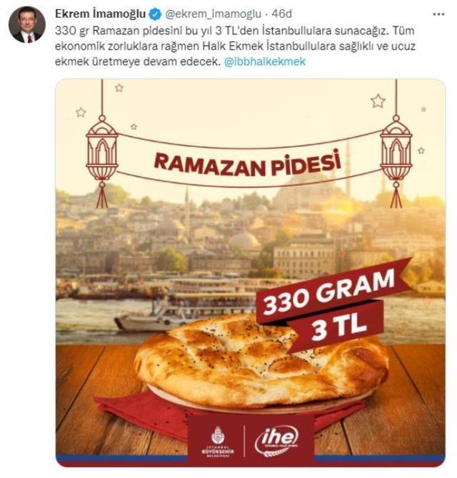 İBB Başkanı Ekrem İmamoğlu sosyal medyadan açıkladı: Halk Ekmek'te Ramazan pidesinin fiyatı belli oldu