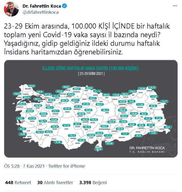 İl il koronavirüs vaka sayıları kaçtır? 23-29 Ekim İl il güncel koronavirüs risk haritası ve haftalık vaka sayıları açıklandı mı?
