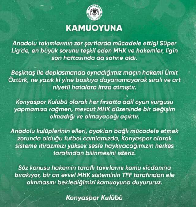 Lig bitti ama tepkiler bitmedi! Konyaspor'dan Beşiktaş maçı sonrası jet hızında paylaşım