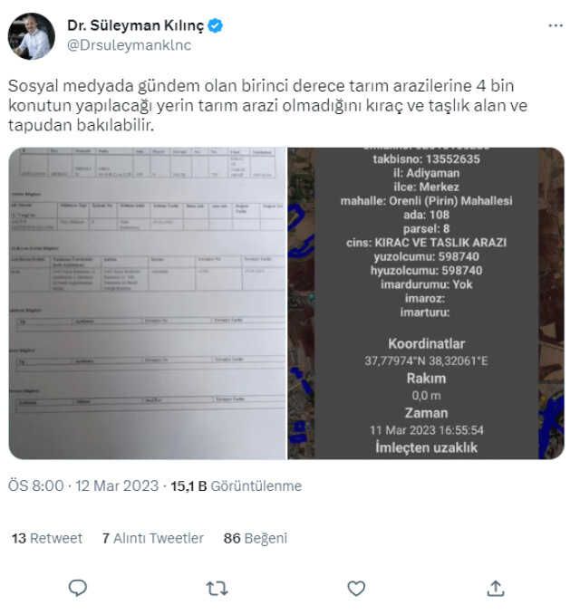 Adıyaman'da TOKİ'nin yumuşak tarım arazisine yapıldığı iddiası yanlış