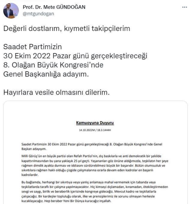 Saadet Partisi'nde büyük kongre heyecanı! Temel Karamollaoğlu'na rakip çıktı